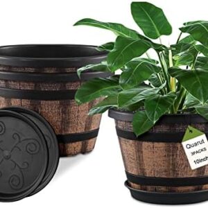 Quarut 3 Pack 10 inch Plant Pots,Whiskey Barrel Pl…