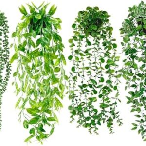 Artificial Hanging Plants for Shelf, 4 Pack Fake P…