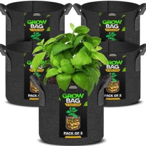 Utopia Home 5 Pack 5 Gallon Grow Bags, 300G Thicke…